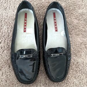 PRADA Black Patent Leather Moccasins Slip On Loafers